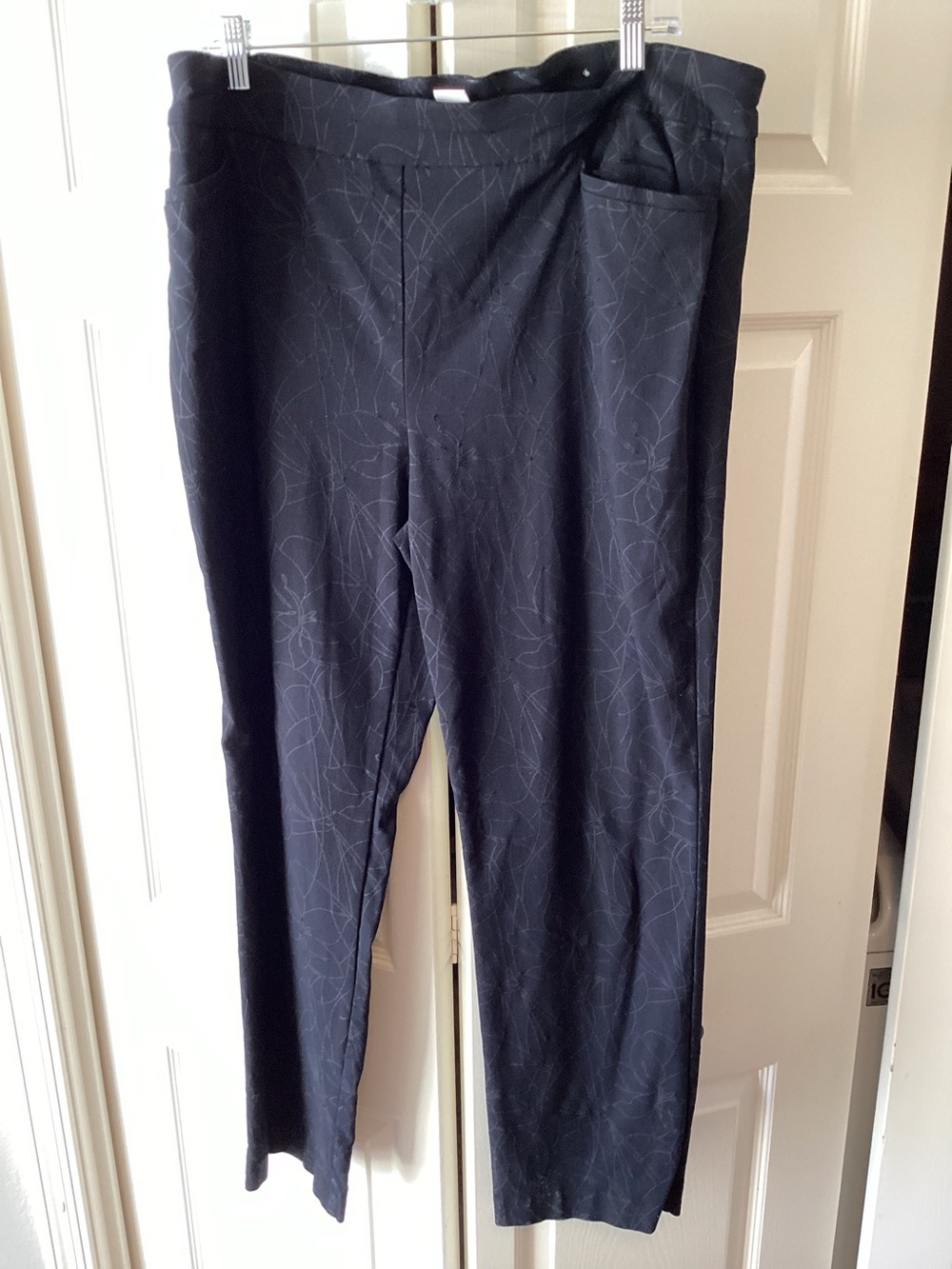 Chico's Black Pants with Subtle Light-Gray Line Pattern